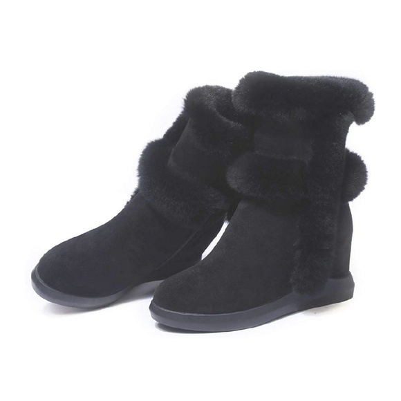Womens Snow Wedge Winter Warm Faux Ankle Boots - Picture 5 of 7